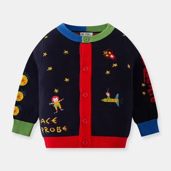 Корейская версия осенне-зимнего вязаного свитера для мальчиков, детский свитер, детский теплый кардиган с героями мультфильмов, детская одежда