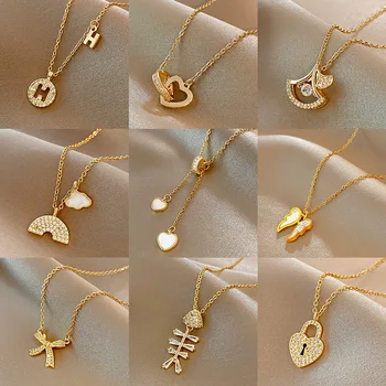 Корейское модное ожерелье из титановой стали Женское трендовое ожерелье с подвеской из циркона