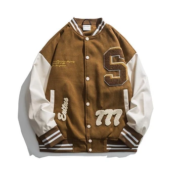Коричневый американский Y2K, винтажная уличная одежда, буквы, флокированная вышивка, высококачественная бейсбольная форма, куртки для женщин, зимние куртки
