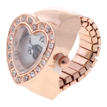 Корпус в форме сердца из меди CPDD, эластичная лента, кольцо на палец, часы для женщин