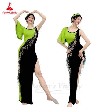 Костюм танцовщицы живота, женский халат 2023, Новое Модальное платье с Золотыми листьями, Балади Шааби Саиди, одежда для тренировок, халаты для танца живота для девочек