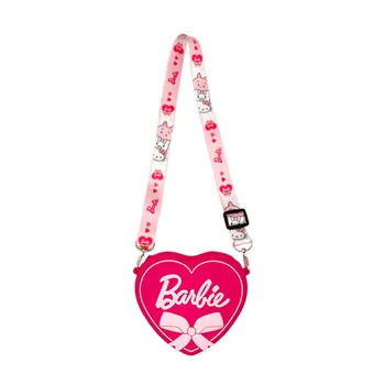 Кошелек для монет Kawaii Barbie, розовый силиконовый кошелек в форме сердца, сумки, Аксессуары, плечевой ремень, игрушки для девочек, подарок для детей