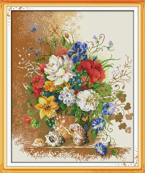 Красочный в цветах набор для вышивки крестом цветок 18ct 14ct 11ct количество печатных холстов для вышивания DIY рукоделие ручной работы