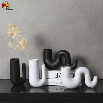 Креативные черно-белые керамические вазы цветочные композиции Скандинавские украшения для комнаты геометрические абстракции домашний декор ваза для цветов
