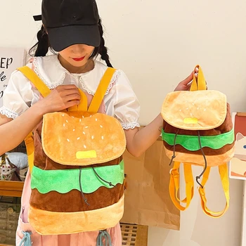 Креативный школьный ранец для гамбургеров, холщовый/ Плюшевый рюкзак на шнурке, рюкзак большой емкости для студенток и девочек