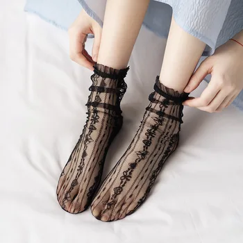 Кружевные носки с рюшами, Ретро Выдалбливают сетку, Ажурные Свободные Длинные носки, Японская Корейская мода, Летние Тонкие Прозрачные Женские носки