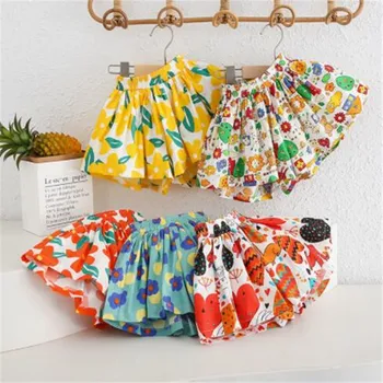 Кюлоты с цветочным рисунком для маленьких девочек, Летние Милые модные детские широкие штаны с цветочным рисунком, мини-шорты для девочек