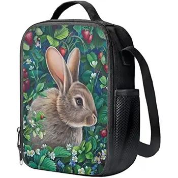 Ланч-бокс Rabbit Strawberry Kawaii Изолированная сумка-тоут для ланча для девочек, детский ланч-бокс с наплечным ремнем, контейнер для детей