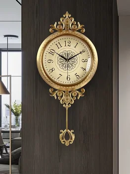 Латунные часы без груза, современные простые настенные часы для гостиной в европейском и американском стиле