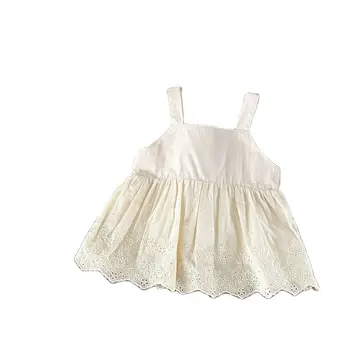 Летнее модное платье принцессы для маленьких девочек, Детские повседневные Хлопковые платья с милыми кружевными рукавами