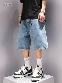 Летние Корейские модные джинсовые шорты в стиле хип-хоп, мужская одежда, Японская уличная одежда, Мешковатые джинсы, Harajuku, Свободные повседневные брюки-карго, мужские