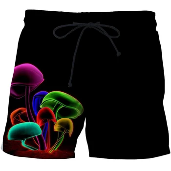 Летние мужские женские брюки с разноцветными грибами, модные пляжные шорты с 3D принтом, черные шорты для плавания, спортивные повседневные шорты