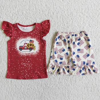 Лидер продаж, Детские летние патриотические костюмы оптом, комплект одежды для малышей, наряды для девочек 4 июля