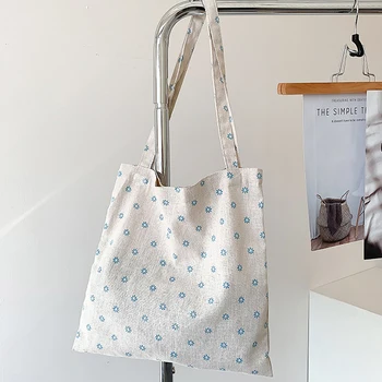 Льняная холщовая повседневная женская сумка-тоут через плечо, боковая сумка для дам, многоразовые сумки для покупок с принтом, эко-бакалея 2023 г.