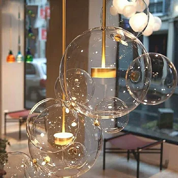 Медные подвесные светильники для гостиной, креативная лампа со стеклянным шаром, скандинавские светильники, подвесные светильники для спальни, светодиодные подвесные светильники