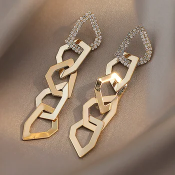 Металлические серьги-гвоздики с геометрическими звеньями золотого цвета в стиле Панк для женщин, Ювелирные изделия модного бренда, Винтажные Изысканные Серьги с кристаллами