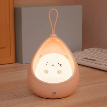 Милый ночник с кроликом и кошкой с сенсорным управлением, индукционная лампа для детей, спальня, USB Перезаряжаемые Силиконовые светодиодные настенные светильники