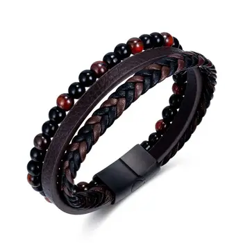 Многослойный плетеный браслет-манжета в корейском японском стиле, кожаный браслет-веревка