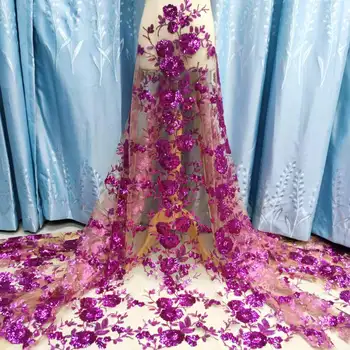 Модная африканская кружевная ткань 2023 года, высококачественная кружевная вышивка 3D блестками, французский нигерийский тюль, кружевное свадебное платье, сшитое 5 ярдами
