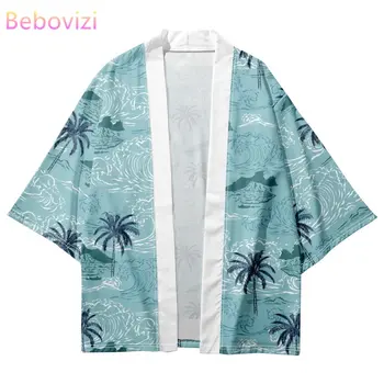 Модное пляжное Японское Кимоно с кокосовым принтом 2023, Летняя пляжная рубашка Юката, Хаори, Летние повседневные женские топы-кардиганы