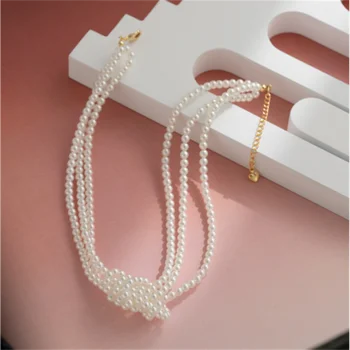 Модное универсальное ожерелье с жемчужным узлом на ключице, женское многослойное колье из искусственного жемчуга, белые украшения из бисера