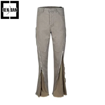 Модные джинсовые брюки в стиле хип-хоп, индивидуальный дизайн, джинсовые брюки Harajuku Y2K, длинные низы уличной одежды на молнии