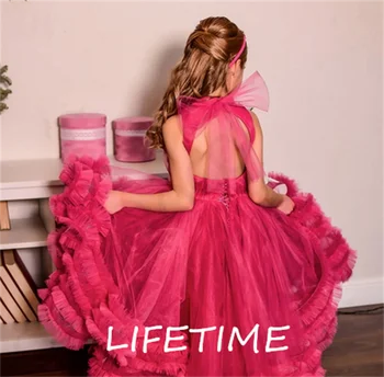 Модные красные пышные платья принцессы для девочек с цветочным узором, бант, складки, праздничные платья для причастия, Дня рождения, Robe De Demoiselle