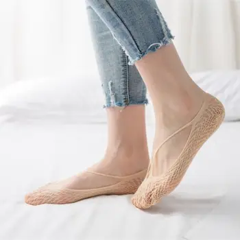 Модные летние женские сетчатые носки в пол-фута, Нескользящие Невидимые чулочно-носочные изделия Без показа, короткие кружевные носки с глубоким вырезом