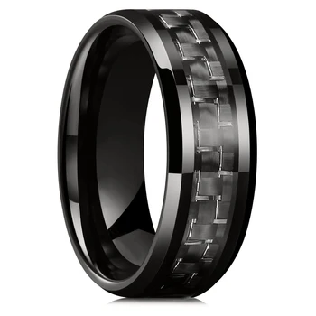 Модные мужские кольца 8 мм, крутые мужские кольца из титана и нержавеющей стали, инкрустированные черным углеродным волокном, кольца для мужчин и женщин, обручальные кольца, ювелирные изделия