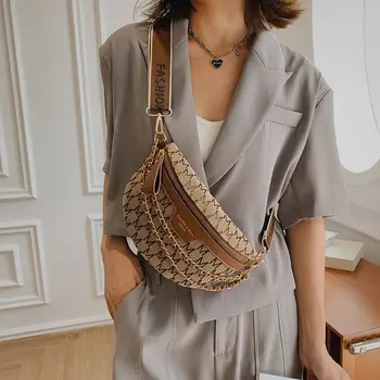 Модные поясные сумки с рисунком для женщин, стильная поясная сумка с буквенным принтом на цепочке, женская поясная сумка на широком ремне, сумка через плечо
