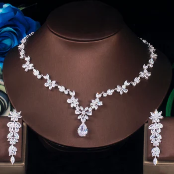 Модные сверкающие кубические циркониевые серьги и ожерелье ThreeGraces для новобрачных, комплект ювелирных изделий для женщин, аксессуары для вечеринок TZ888