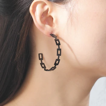 Модные серьги HIPEE Korea Jewelry, большой обруч, геометрическая цепочка, серьги-гвоздики для женщин, ювелирные украшения для пирсинга ушей, подвески