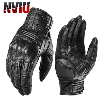 Мотоциклетные кожаные перчатки, винтажные мужские женские сенсорные дышащие Кожаные перчатки для мотокросса, велосипедные перчатки с перфорацией Moto