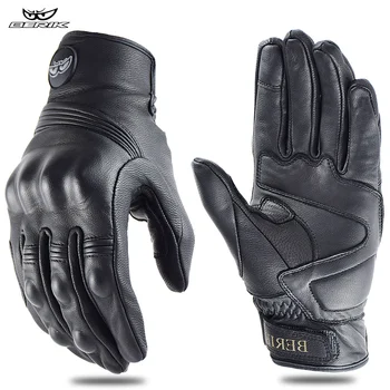 Мотоциклетные перчатки BERIK Vintage из натуральной кожи, черные перчатки для мотокросса с полными пальцами, мужские ветрозащитные перчатки в стиле ретро