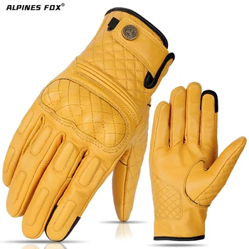 Мотоциклетные перчатки из козьей кожи в стиле ретро, Желтые Мужские Перчатки мотоциклиста с сенсорным экраном на весь палец, перчатки для мотокросса для мужчин и женщин XS
