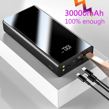 Мощный блок питания емкостью 30000mAh, внешний аккумулятор Powerbank с двойным USB-разъемом со светодиодным дисплеем, быстрое портативное зарядное устройство для Xiaomi для iPhone