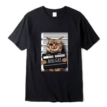  Мужская высококачественная футболка из хлопка С забавным принтом Кота-преступника, повседневная крутая футболка с круглым вырезом, Свободная Модная мужская футболка