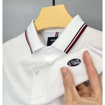 Мужская Высококачественная летняя рубашка Поло с лацканами из 100% Хлопка, Однотонная, Новая, С Короткими рукавами и Двухцветной вышивкой, Повседневная M-4XL