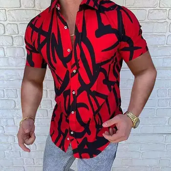 Мужская тонкая рубашка, Летняя повседневная уличная одежда с отложным воротником, модная рубашка с коротким рукавом 4XL