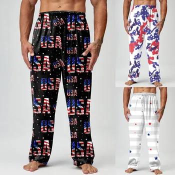 Мужские весенне-летние пижамные брюки с принтом Дня независимости, Длинные брюки, повседневные брюки, Тренировочные брюки, Мужские чулки, подарок 42x29, Мужские брюки