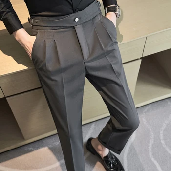 Мужские костюмные брюки 2023 Новый британский стиль, деловые Повседневные Однотонные прямые брюки для мужчин, официальные брюки, мужская одежда L05