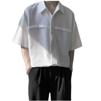 Мужские рубашки Летние Легкие рубашки с коротким рукавом в зрелом стиле Трендовые однотонные японские винтажные повседневные рубашки Летние мужские E0015