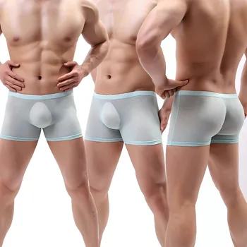Мужские сексуальные сетчатые прозрачные боксерские шорты, увеличивающие пенис, трусики-мешочки, поднимающие бедра, гейское нижнее белье, эротические трусы-бикини
