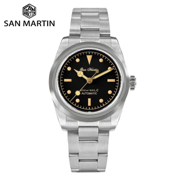 Мужские часы San Martin, новые 37 мм винтажные спортивные часы из нержавеющей стали NH35, автоматические механические, 200 м, водонепроницаемые, Ретро C3, светящиеся