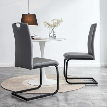 Набор обеденных стульев из 2-х, серый стул из искусственной кожи, современный кухонный стул с металлической ножкой