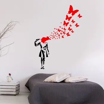 Наклейка на стену Suicide Girl With Butterflies От Banksy Виниловая Наклейка На стену Альтернативный Декор Для Комнаты Девушки Съемные Фрески 4467