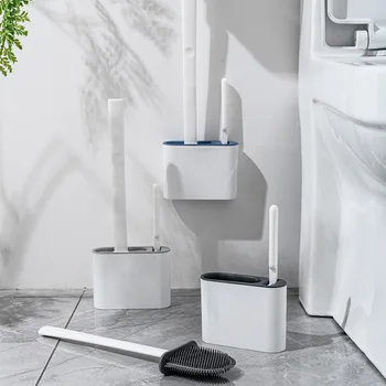 Настенная силиконовая щетина, туалетная щетка и держатель для организации хранения в ванной Комнате, Компактный набор для чистки, аксессуары для туалета