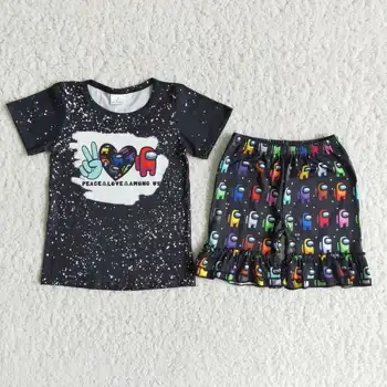 НЕТ MOQ, Таможенное оформление, Летняя одежда для малышей, Детская Черная одежда из 2 предметов, Комплекты одежды с героями мультфильмов для детей