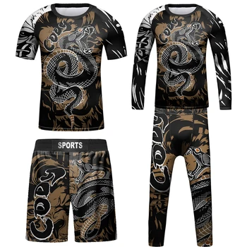 Новая Боксерская детская футболка MMA Rashguard + Брючный костюм, Футболки Bjj для Джиу-джитсу, Майки для кикбоксинга, Детские шорты для Муай Тай ММА