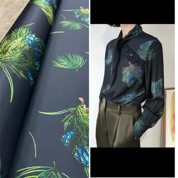 Новая стрейчевая саржевая шелковая ткань, платье-рубашка из шелковой ткани с растительными цветами, 50x140 см
